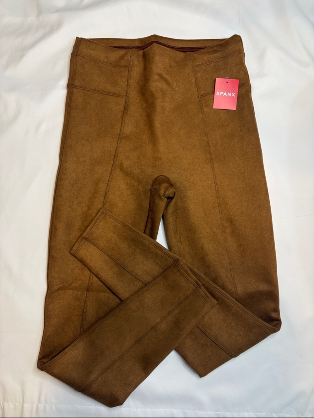NWT Spanx Rich Caramel Faux Suede Vertical Seam Slimming Contour Leggings Medium